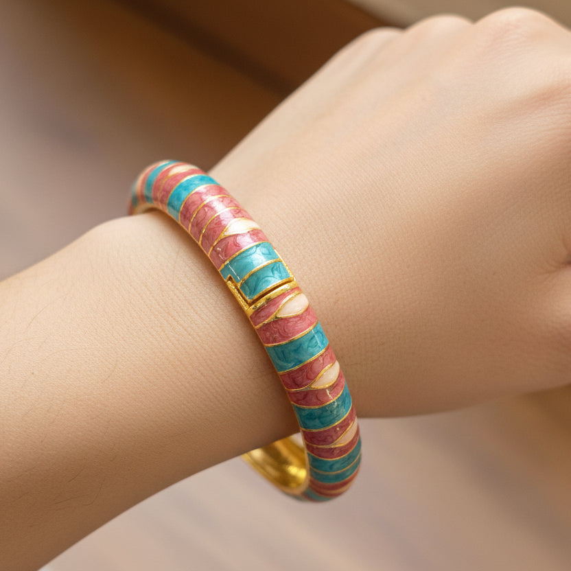 Enamel Blue Brown Openable Bangle Bracelet