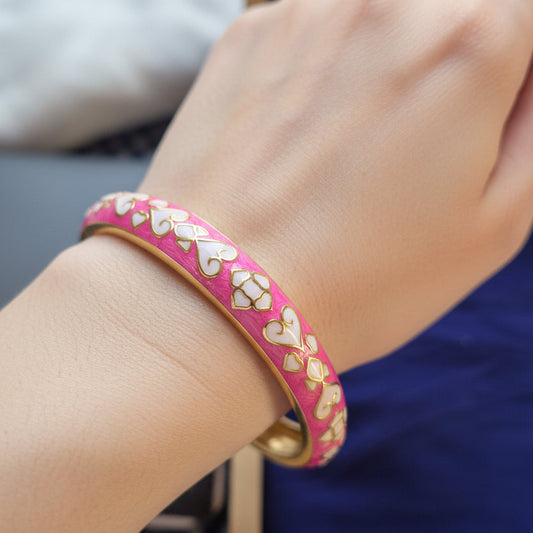 Enamel Pink Heart Openable Bangle Bracelet