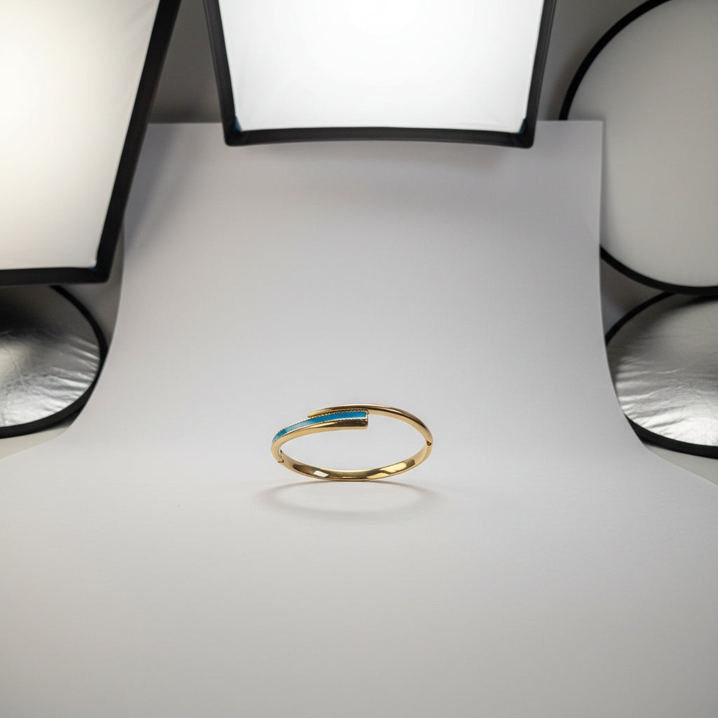 Blue Enamel Gold Openable Bracelet