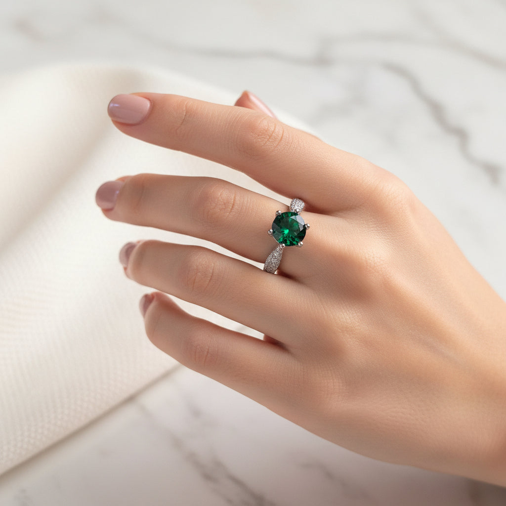 Green Solitaire Diamond Ring