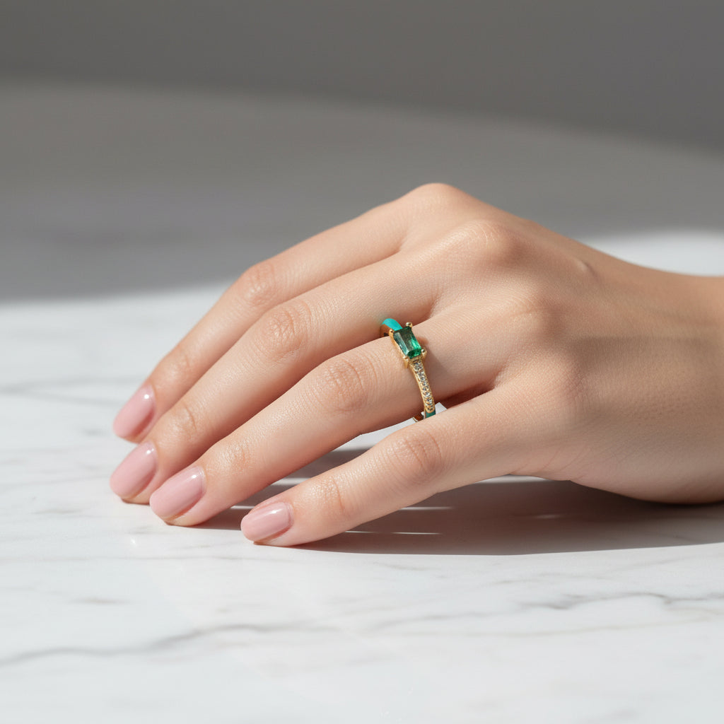 Green Enamel Diamond Ring
