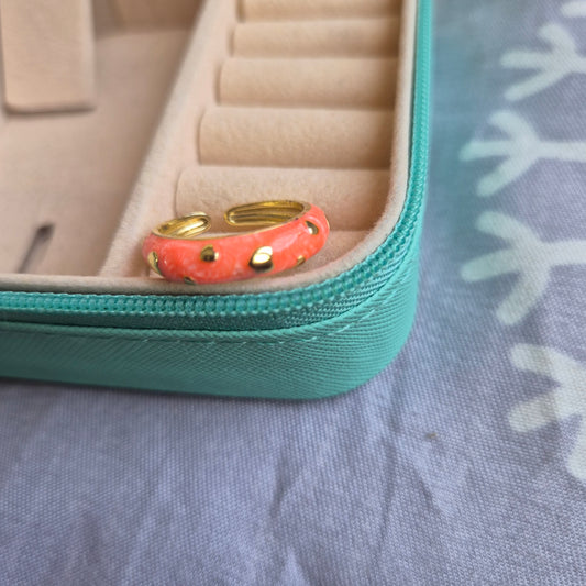 Peach Pink Enamel Ring