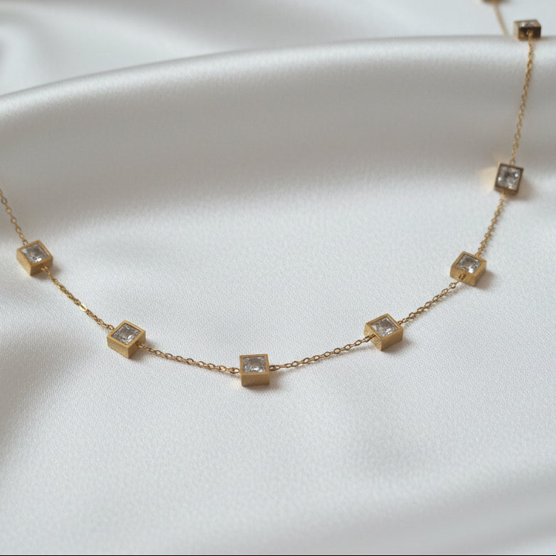 Square Diamond Charm Necklace
