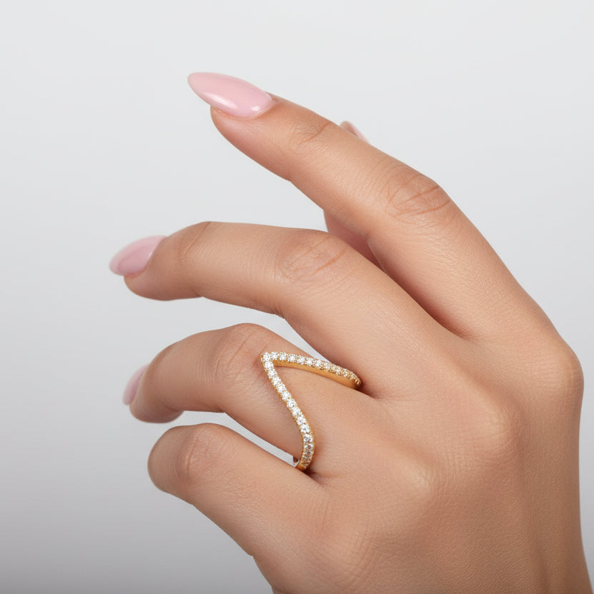V Diamond Gold Ring