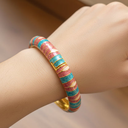 Enamel Blue Brown Openable Bangle Bracelet