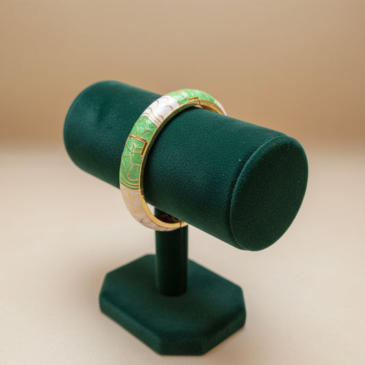 Enamel Pastel Green Flower Openable Bangle Bracelet