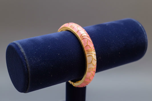 Enamel Pink White flower Openable Bangle Bracelet