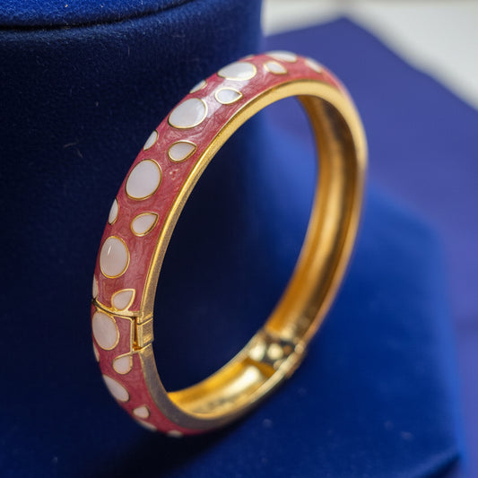 Enamel Pink Brown Openable Bangle Bracelet