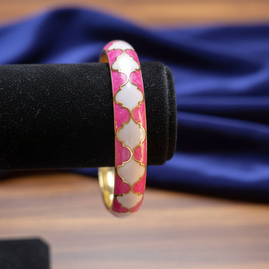 Enamel Dark Pink White Clover Openable Bangle Bracelet