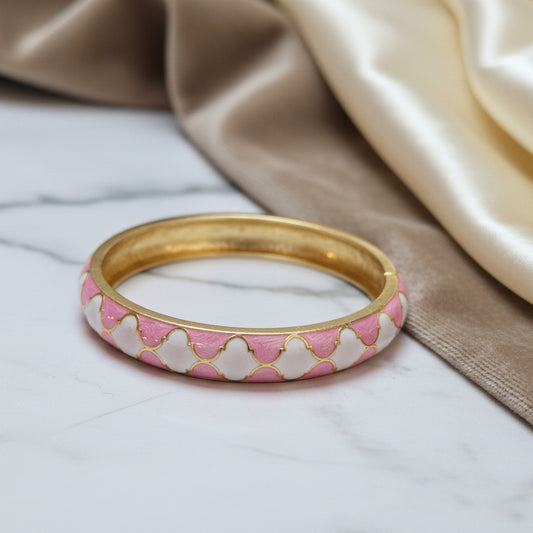 Enamel Pink White Clover Openable Bangle Bracelet