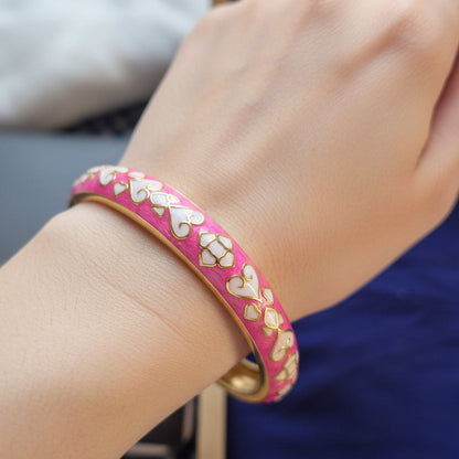 Enamel Pink Heart Openable Bangle Bracelet