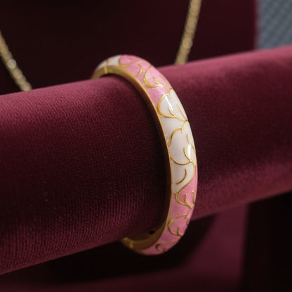 Enamel Pink Branch Openable Bangle Bracelet