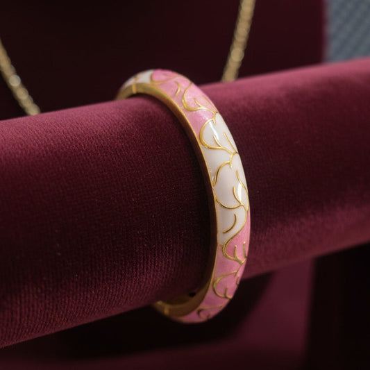 Enamel Pink Branch Openable Bangle Bracelet