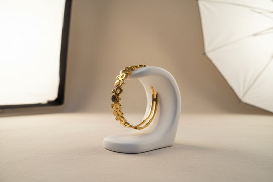 Hexagon Diamond Studded Gold Openable Bracelet