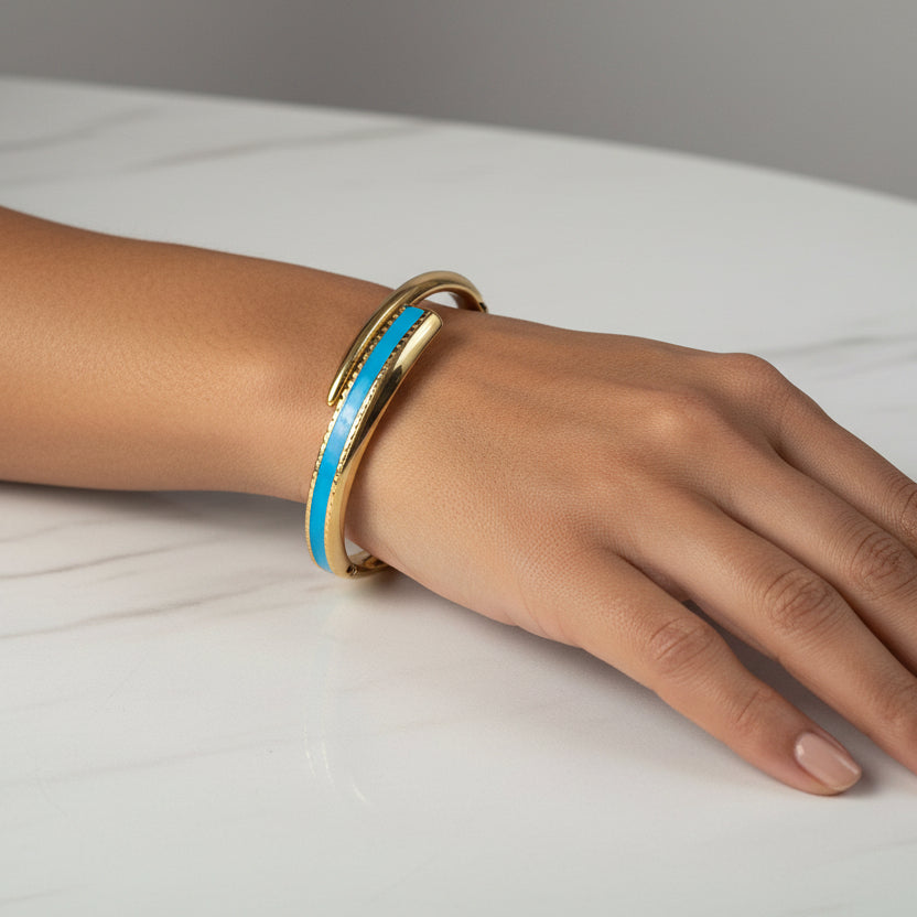 Blue Enamel Gold Openable Bracelet