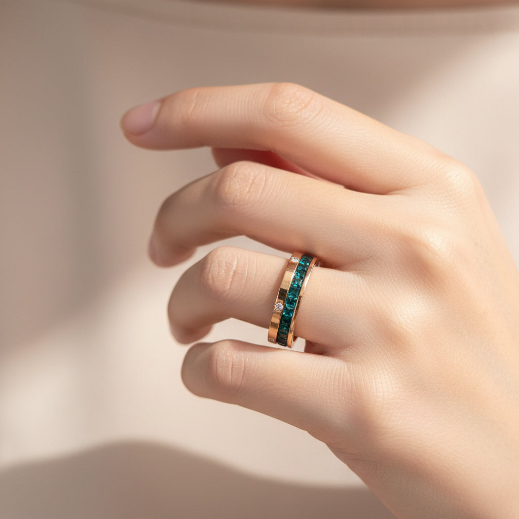 Green Diamond Band Ring