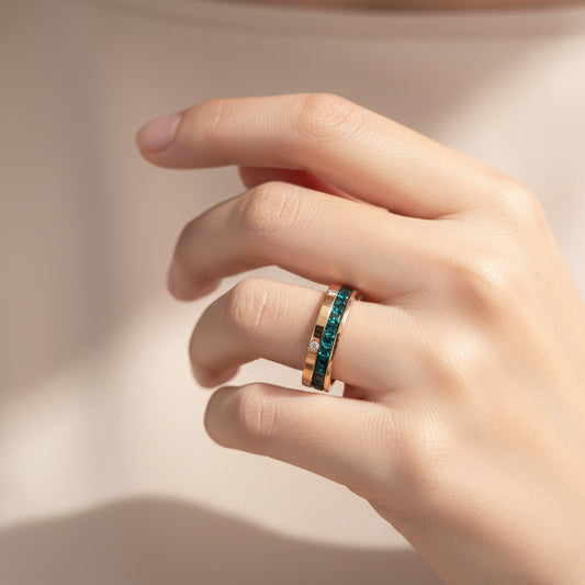 Green Diamond Band Ring