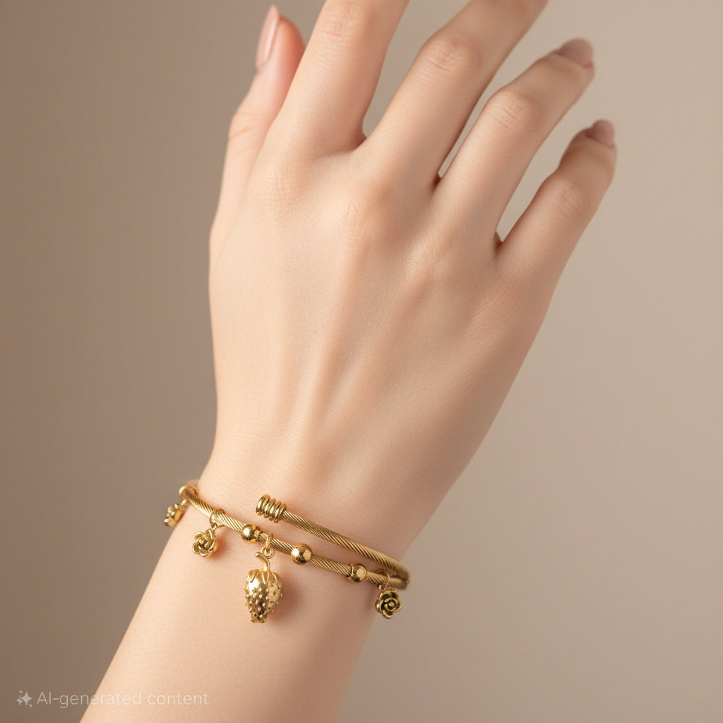 Strawbery and Rose Gold Openable Bracelet
