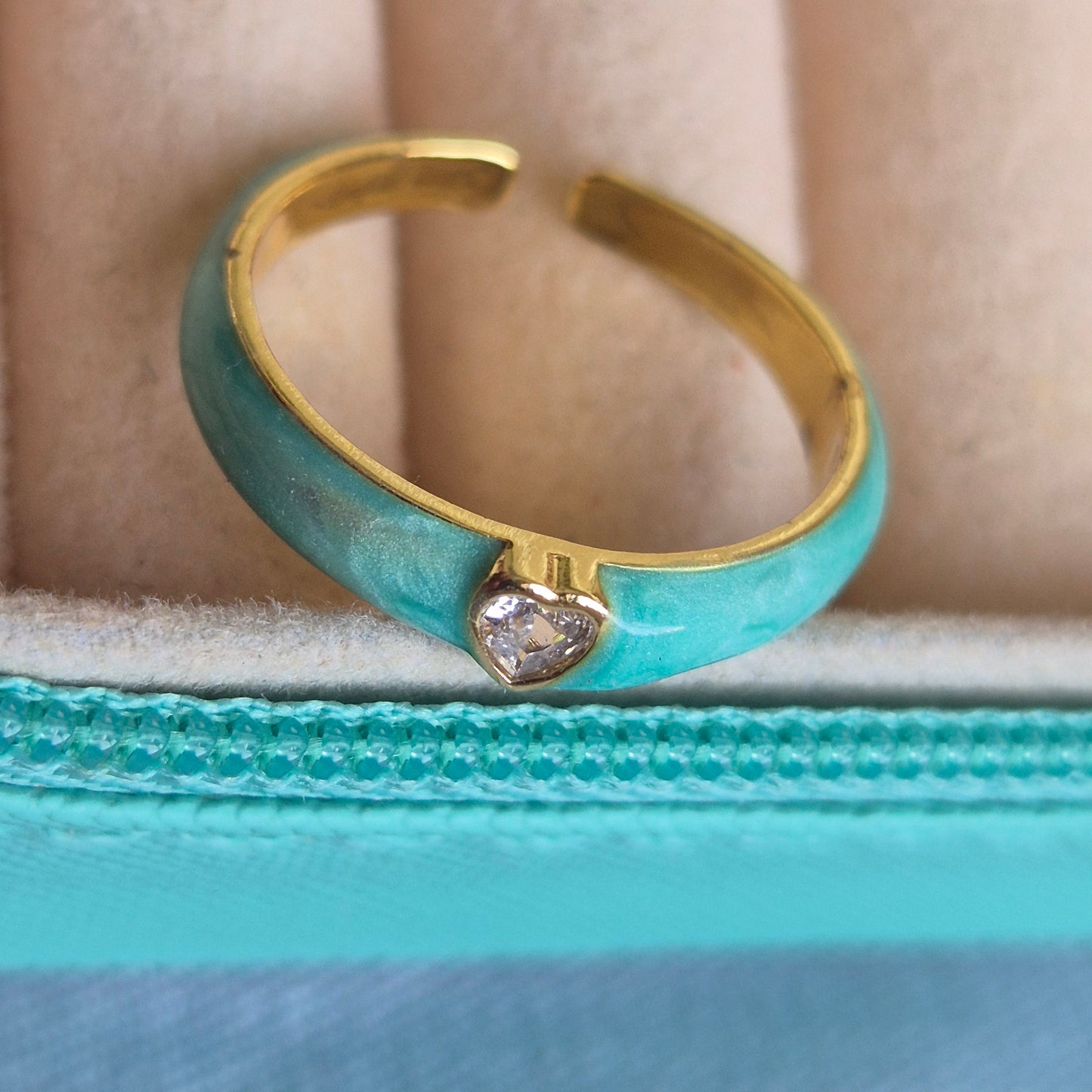 Blue Heart Diamond Enamel Ring