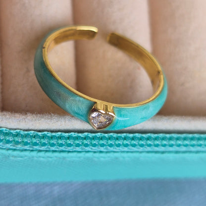 Blue Heart Diamond Enamel Ring