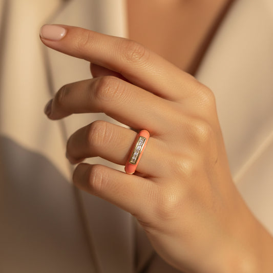 Pink Square Diamond Enamel Ring