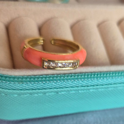Pink Square Diamond Enamel Ring