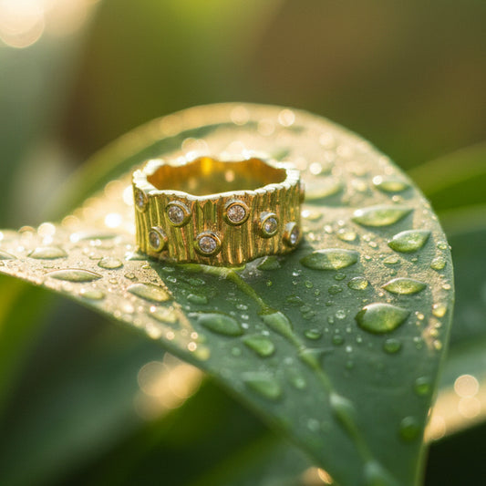 Gold Striped Diamond Ring