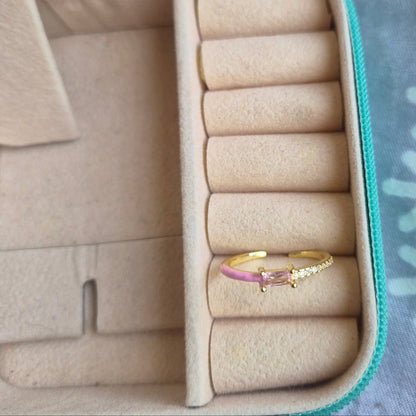 Pink Enamel Diamond Ring