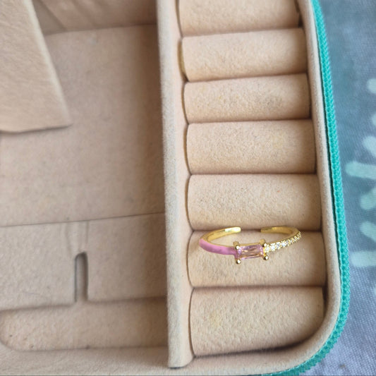 Pink Enamel Diamond Ring