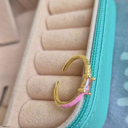 Pink Enamel Diamond Ring