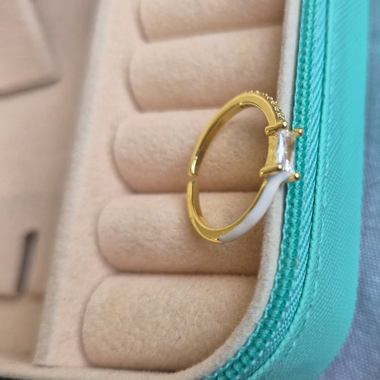 White Enamel Diamond Ring