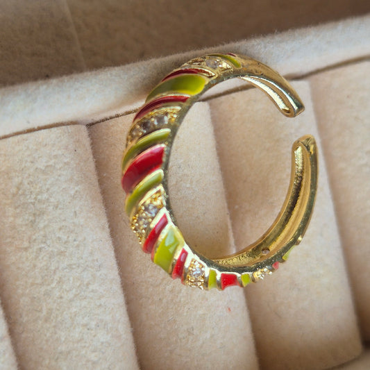 Red Green Diamond Enamel Ring