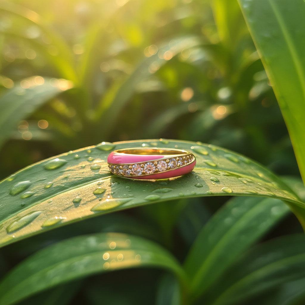 Pink Diamond Enamel Ring