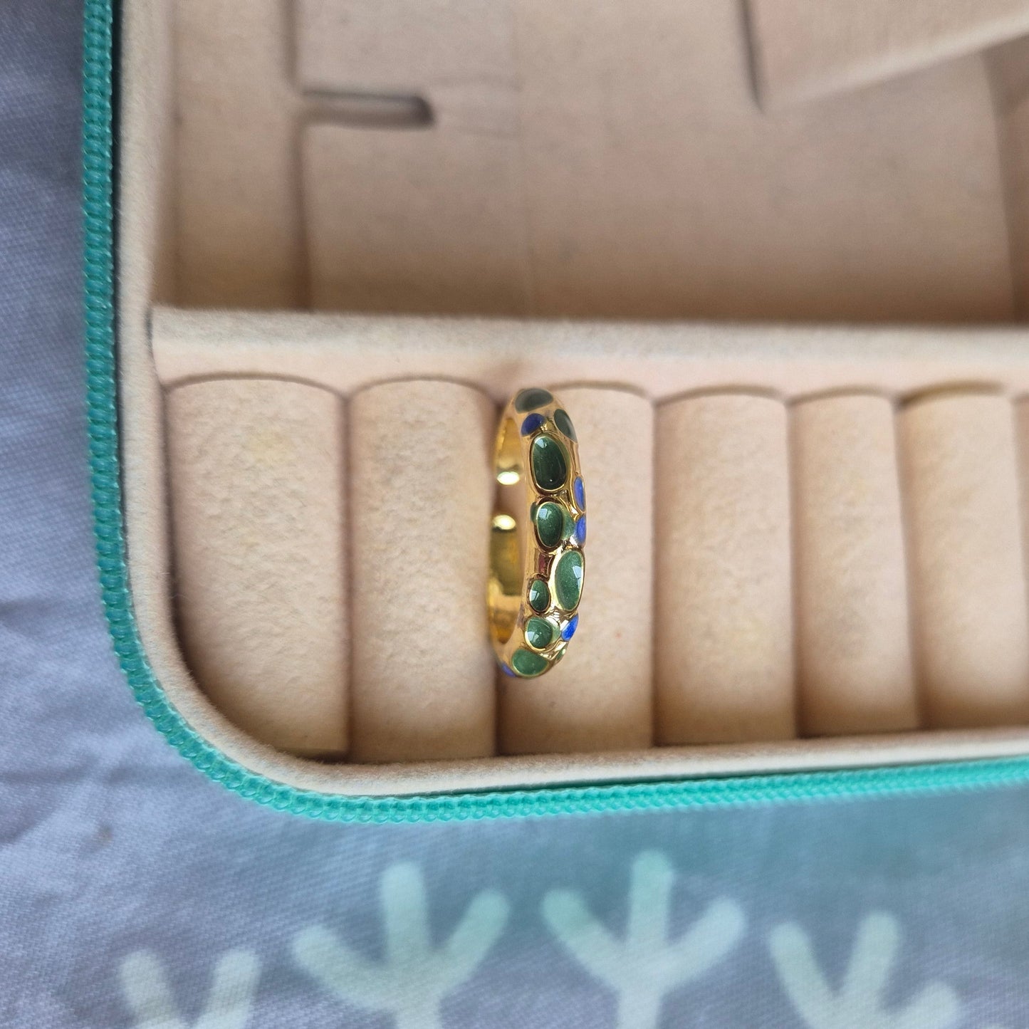 Blue Green Enamel Ring