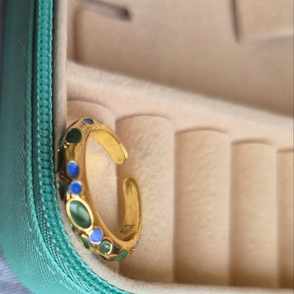 Blue Green Enamel Ring