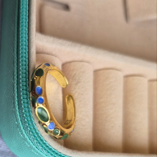 Blue Green Enamel Ring