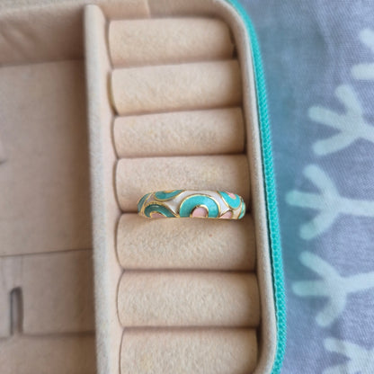 Pastel Pink Green Enamel Ring