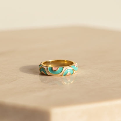 Pastel Pink Green Enamel Ring