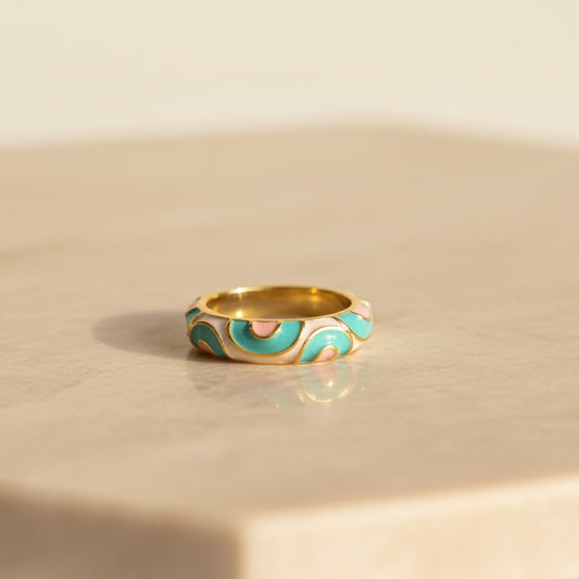 Pastel Pink Green Enamel Ring