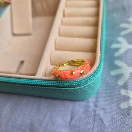 Peach Pink Enamel Ring