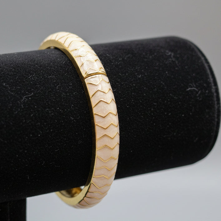Enamel Beige Petal Design Openable Bangle Bracelet