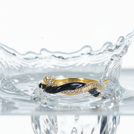 Black Twisted Diamond Enamel Ring