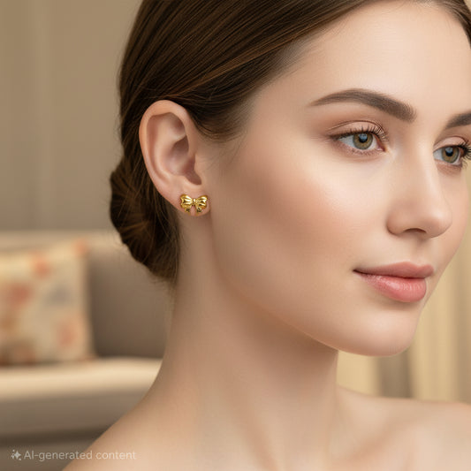 Bow earring in matt Gold polish