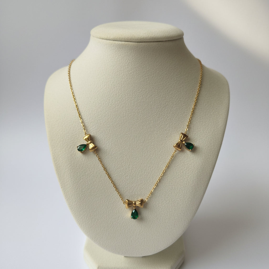 Bow Green Charm Necklace