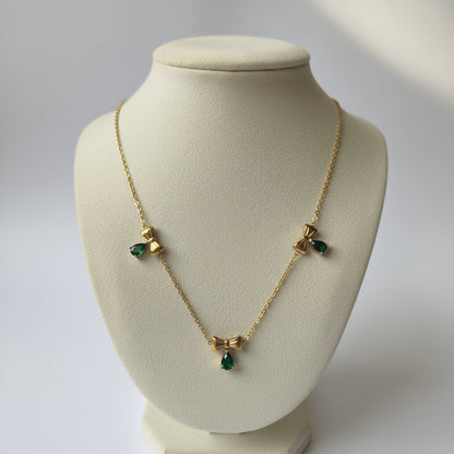 Bow Green Charm Necklace