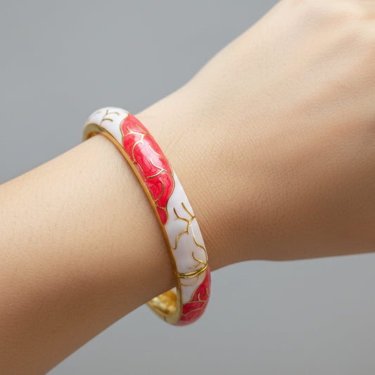 Enamel Red White branch Openable Bangle Bracelet