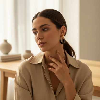 Gold Black Enamel earring