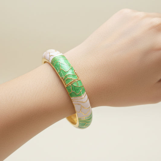 Enamel Pastel Green Flower Openable Bangle Bracelet