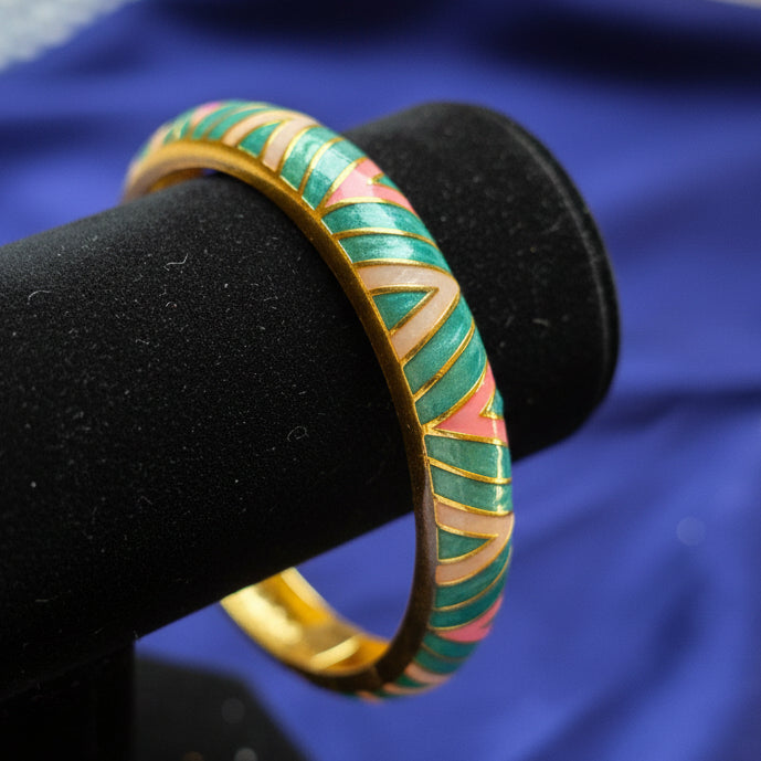 Enamel Green Pink Openable Bangle Bracelet