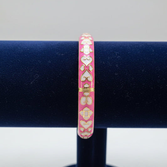 Enamel Pink Heart Openable Bangle Bracelet